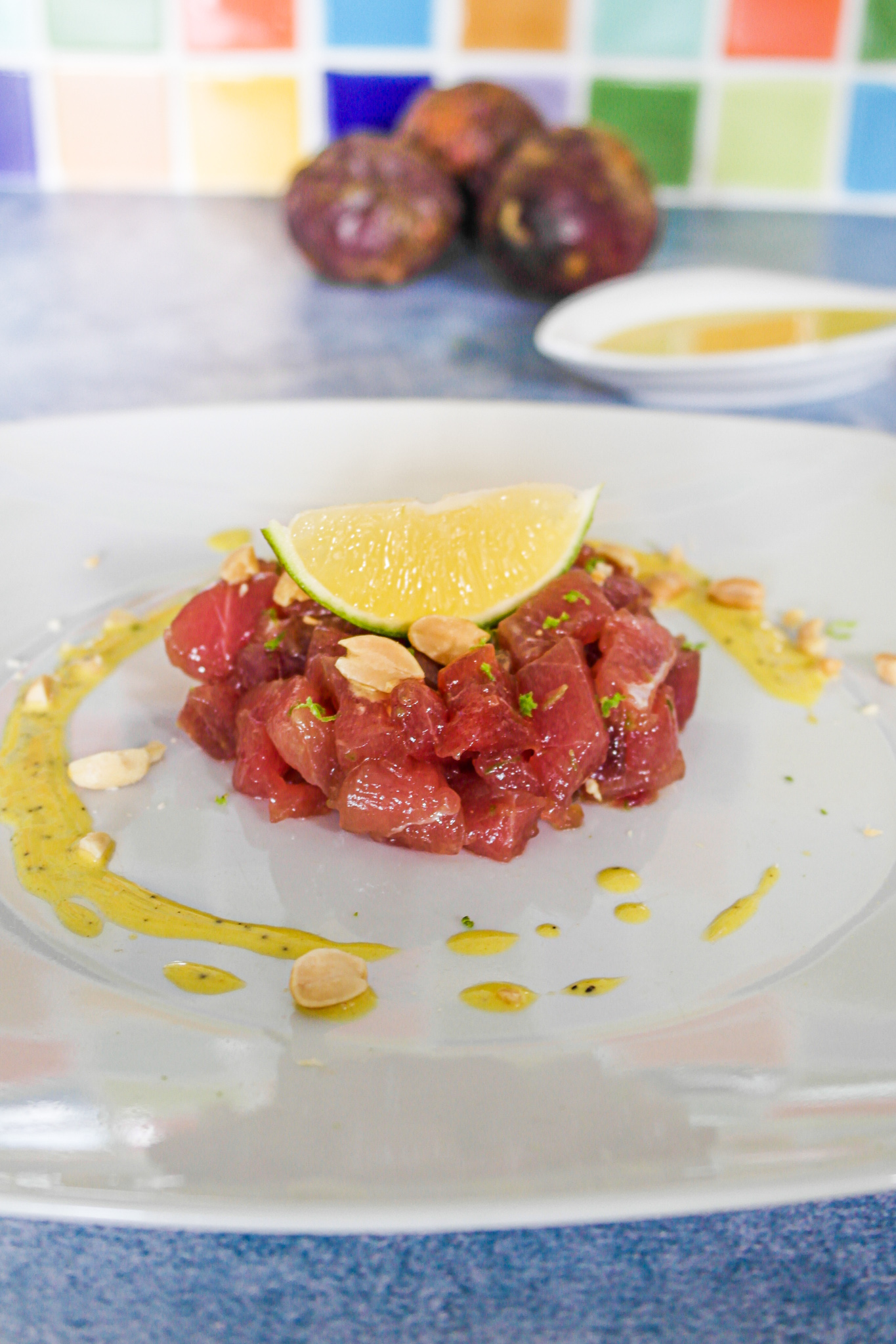 Tarte de thon, citron et sa vinaigrette fruit de la passion